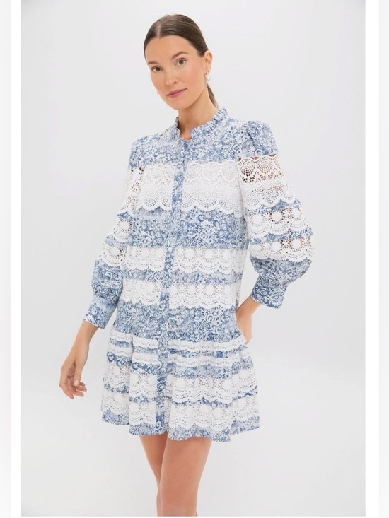 Tuckernuck Dresses & Skirts - 🆕 Hyacinth House for Tuckernuck Lace Trimmed Emmie Mini Dress Blue White XXL